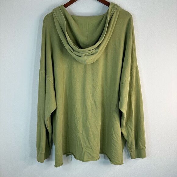 Aerie Green Lace Up Vneckline Oversized Hoodie Womens Large Casual Athleisure - Picture 2 of 10